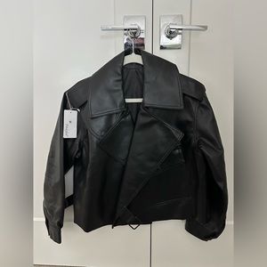 Asymmetrical Leather Jacket Loose PU Motor Biker Coat Outwear Size S